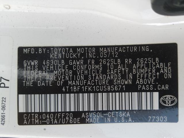 Photo 9 VIN: 4T1BF1FK1CU585671 - TOYOTA CAMRY BASE 