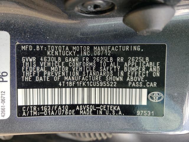 Photo 9 VIN: 4T1BF1FK1CU595522 - TOYOTA CAMRY BASE 