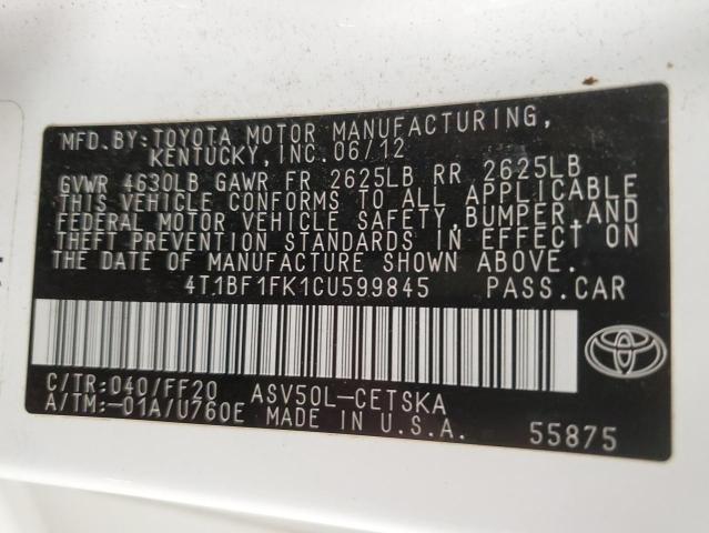 Photo 12 VIN: 4T1BF1FK1CU599845 - TOYOTA CAMRY BASE 