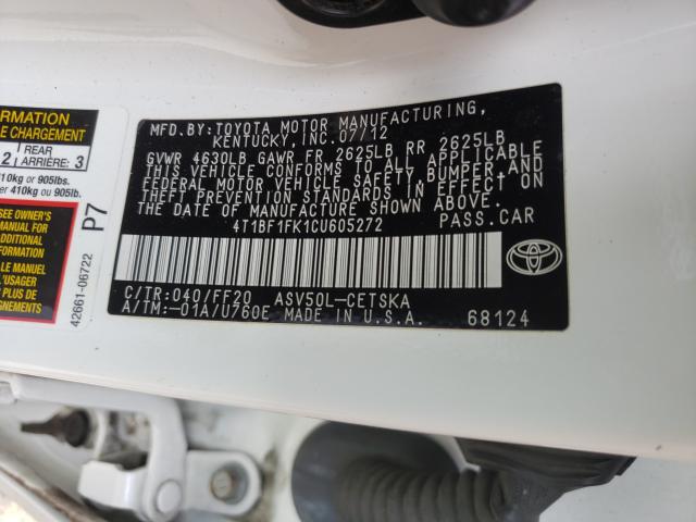 Photo 9 VIN: 4T1BF1FK1CU605272 - TOYOTA CAMRY 