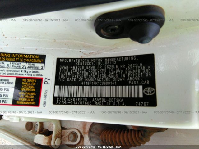 Photo 8 VIN: 4T1BF1FK1CU608141 - TOYOTA CAMRY 