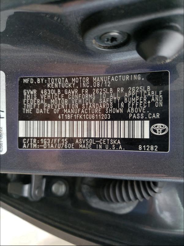 Photo 9 VIN: 4T1BF1FK1CU611203 - TOYOTA CAMRY 