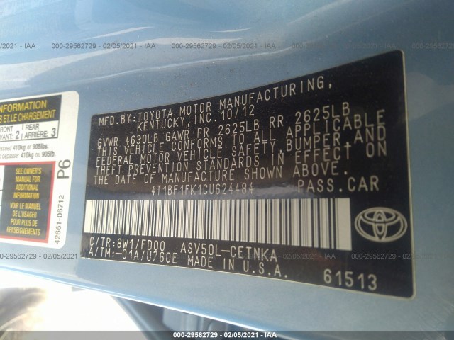 Photo 8 VIN: 4T1BF1FK1CU624484 - TOYOTA CAMRY 