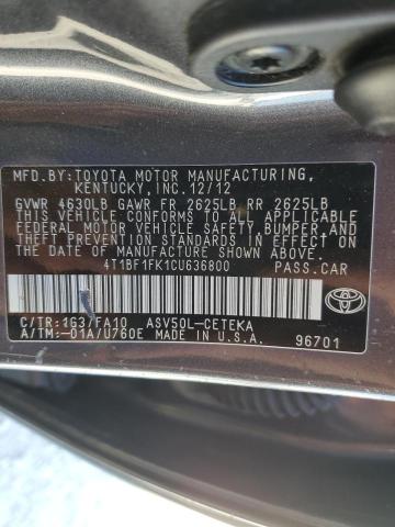 Photo 11 VIN: 4T1BF1FK1CU636800 - TOYOTA CAMRY 