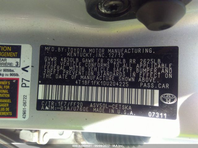 Photo 8 VIN: 4T1BF1FK1DU204225 - TOYOTA CAMRY 