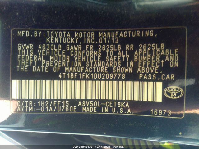 Photo 8 VIN: 4T1BF1FK1DU209778 - TOYOTA CAMRY 