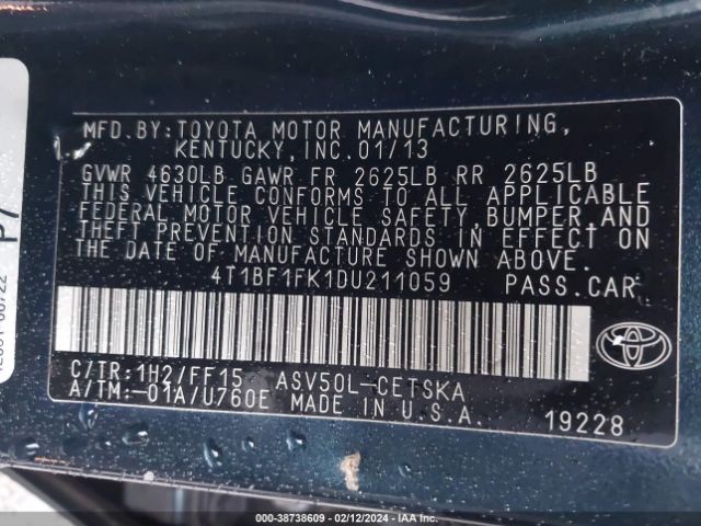 Photo 8 VIN: 4T1BF1FK1DU211059 - TOYOTA CAMRY 