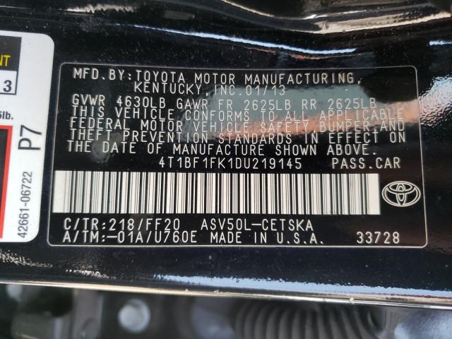 Photo 9 VIN: 4T1BF1FK1DU219145 - TOYOTA CAMRY L 