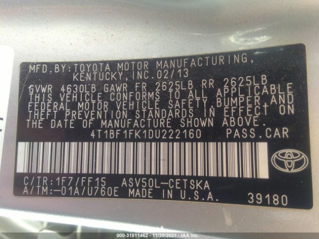 Photo 8 VIN: 4T1BF1FK1DU222160 - TOYOTA CAMRY 