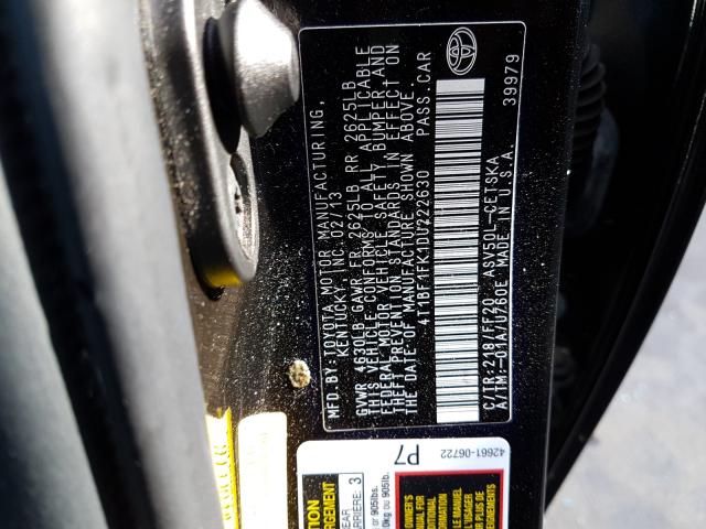 Photo 9 VIN: 4T1BF1FK1DU222630 - TOYOTA CAMRY L 