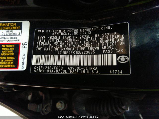 Photo 8 VIN: 4T1BF1FK1DU223695 - TOYOTA CAMRY 