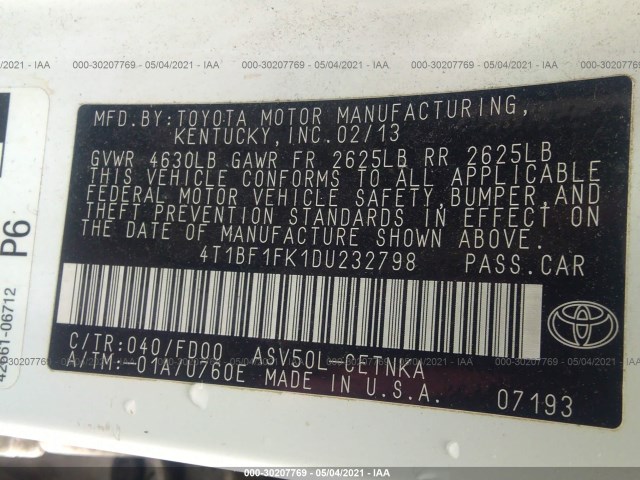 Photo 8 VIN: 4T1BF1FK1DU232798 - TOYOTA CAMRY 