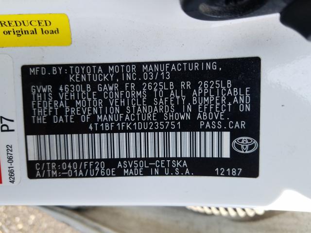 Photo 9 VIN: 4T1BF1FK1DU235751 - TOYOTA CAMRY L 