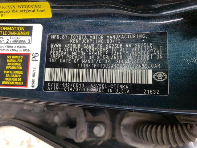 Photo 9 VIN: 4T1BF1FK1DU241209 - TOYOTA CAMRY L 