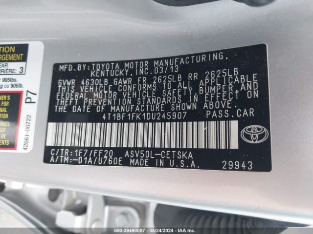 Photo 8 VIN: 4T1BF1FK1DU245907 - TOYOTA CAMRY 