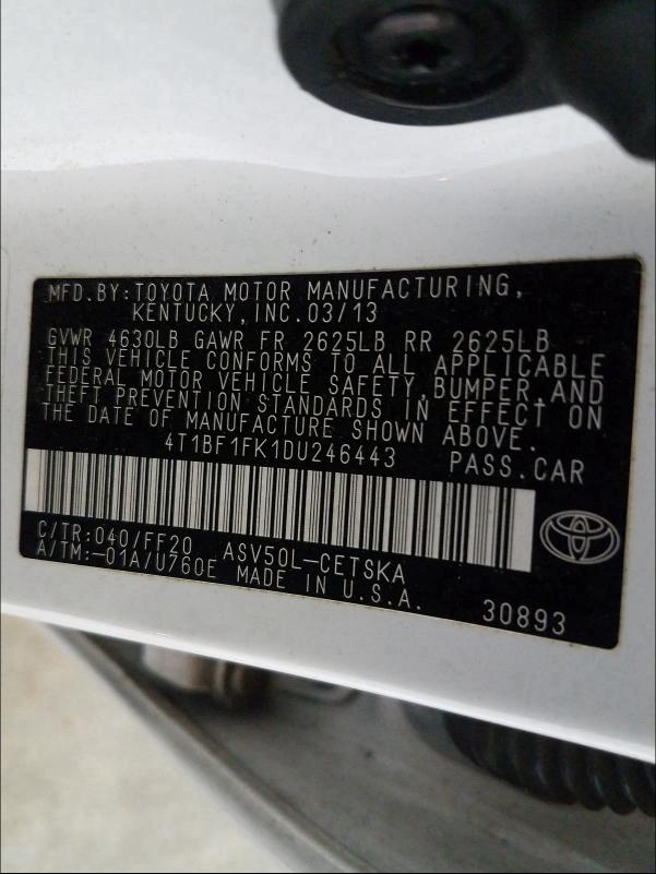 Photo 9 VIN: 4T1BF1FK1DU246443 - TOYOTA CAMRY L 