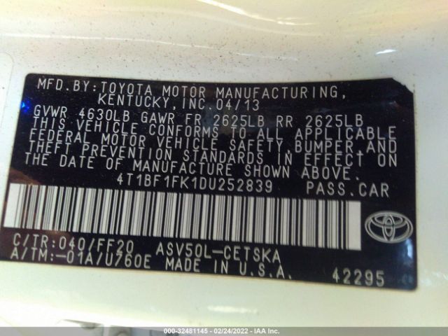 Photo 8 VIN: 4T1BF1FK1DU252839 - TOYOTA CAMRY 