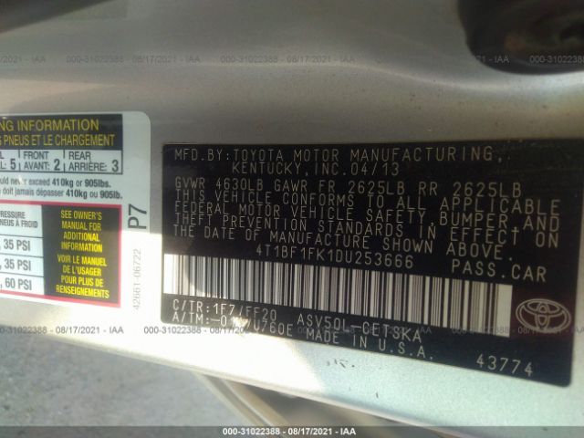 Photo 8 VIN: 4T1BF1FK1DU253666 - TOYOTA CAMRY 