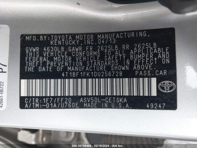 Photo 8 VIN: 4T1BF1FK1DU256728 - TOYOTA CAMRY 