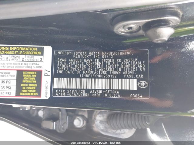 Photo 8 VIN: 4T1BF1FK1DU259192 - TOYOTA CAMRY 