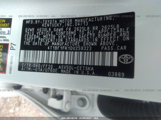 Photo 8 VIN: 4T1BF1FK1DU259323 - TOYOTA CAMRY 