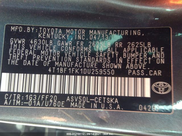 Photo 8 VIN: 4T1BF1FK1DU259550 - TOYOTA CAMRY 