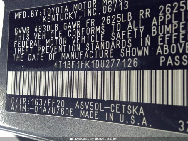 Photo 8 VIN: 4T1BF1FK1DU277126 - TOYOTA CAMRY 