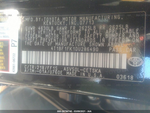 Photo 8 VIN: 4T1BF1FK1DU286490 - TOYOTA CAMRY 