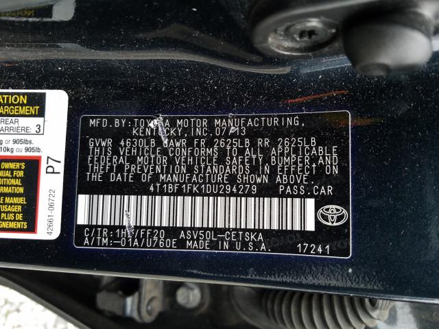 Photo 9 VIN: 4T1BF1FK1DU294279 - TOYOTA CAMRY L 