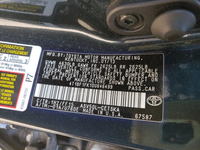 Photo 9 VIN: 4T1BF1FK1DU646499 - TOYOTA CAMRY L 