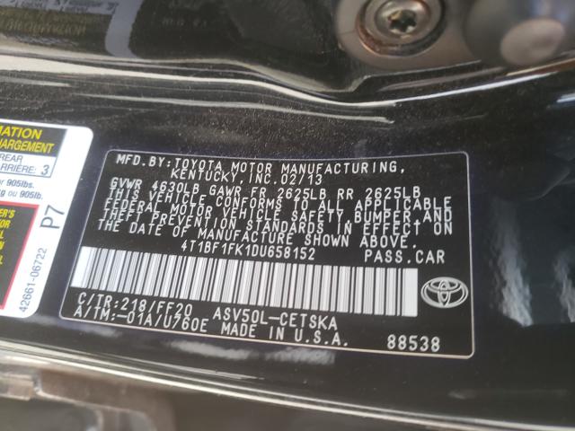 Photo 9 VIN: 4T1BF1FK1DU658152 - TOYOTA CAMRY L 