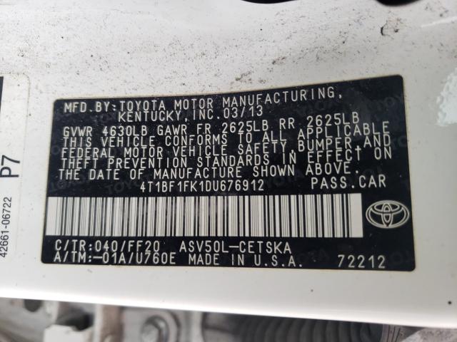 Photo 9 VIN: 4T1BF1FK1DU676912 - TOYOTA CAMRY L 