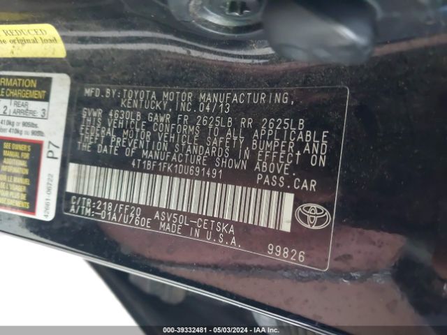 Photo 8 VIN: 4T1BF1FK1DU691491 - TOYOTA CAMRY 