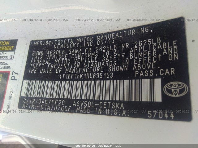 Photo 8 VIN: 4T1BF1FK1DU695153 - TOYOTA CAMRY 