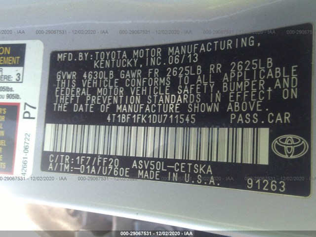 Photo 8 VIN: 4T1BF1FK1DU711545 - TOYOTA CAMRY 