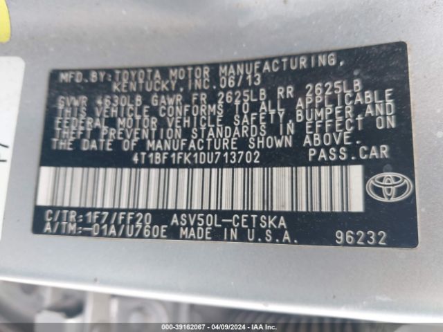 Photo 8 VIN: 4T1BF1FK1DU713702 - TOYOTA CAMRY 