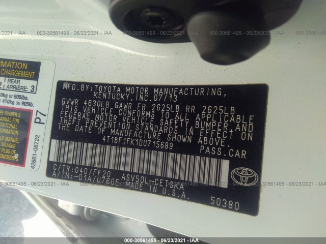 Photo 8 VIN: 4T1BF1FK1DU715689 - TOYOTA CAMRY 