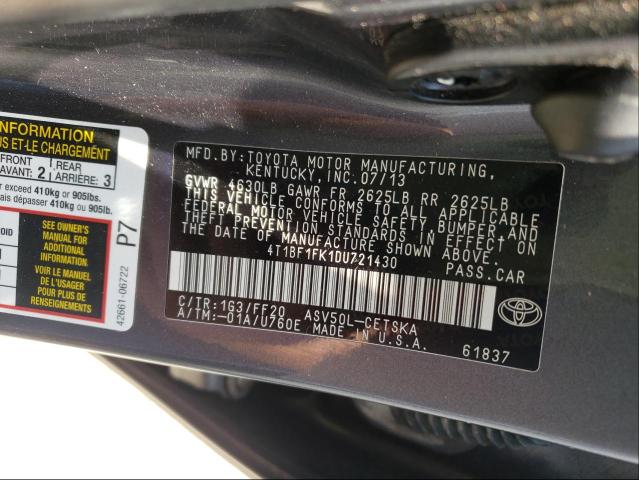 Photo 9 VIN: 4T1BF1FK1DU721430 - TOYOTA CAMRY L 