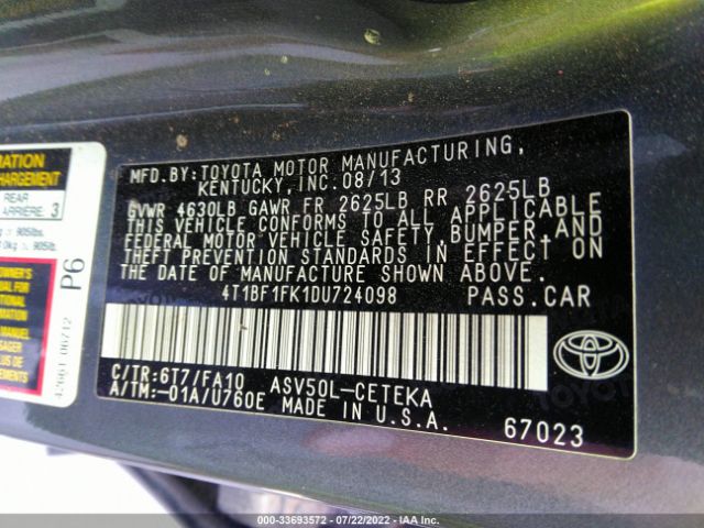 Photo 8 VIN: 4T1BF1FK1DU724098 - TOYOTA CAMRY 