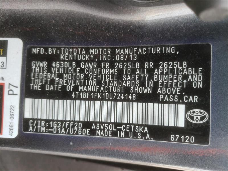 Photo 9 VIN: 4T1BF1FK1DU724148 - TOYOTA CAMRY L 