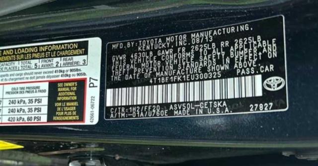 Photo 9 VIN: 4T1BF1FK1EU300325 - TOYOTA CAMRY L 