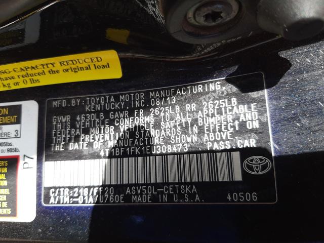 Photo 9 VIN: 4T1BF1FK1EU308473 - TOYOTA CAMRY L 