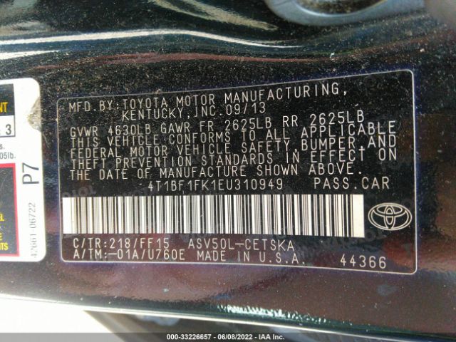 Photo 8 VIN: 4T1BF1FK1EU310949 - TOYOTA CAMRY 