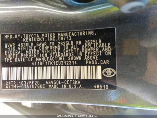 Photo 8 VIN: 4T1BF1FK1EU312314 - TOYOTA CAMRY 