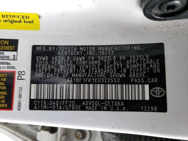 Photo 11 VIN: 4T1BF1FK1EU322552 - TOYOTA CAMRY L 