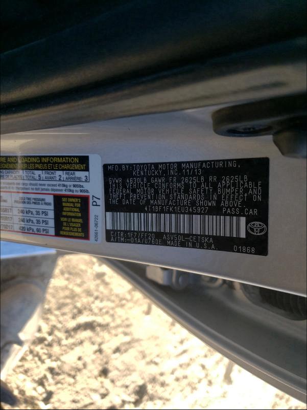 Photo 9 VIN: 4T1BF1FK1EU345927 - TOYOTA CAMRY L 