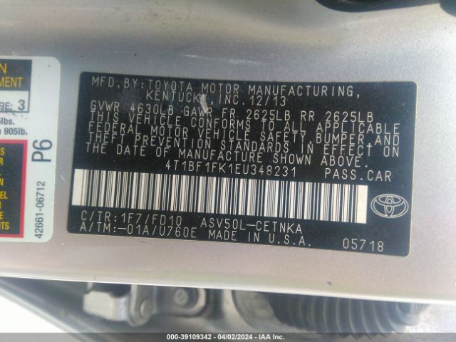 Photo 8 VIN: 4T1BF1FK1EU348231 - TOYOTA CAMRY 