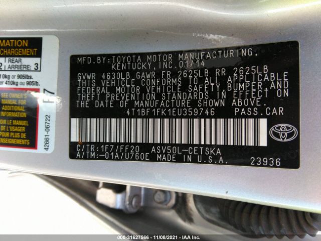 Photo 8 VIN: 4T1BF1FK1EU359746 - TOYOTA CAMRY 