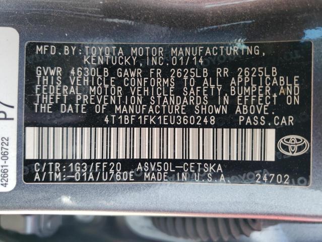 Photo 12 VIN: 4T1BF1FK1EU360248 - TOYOTA CAMRY L 