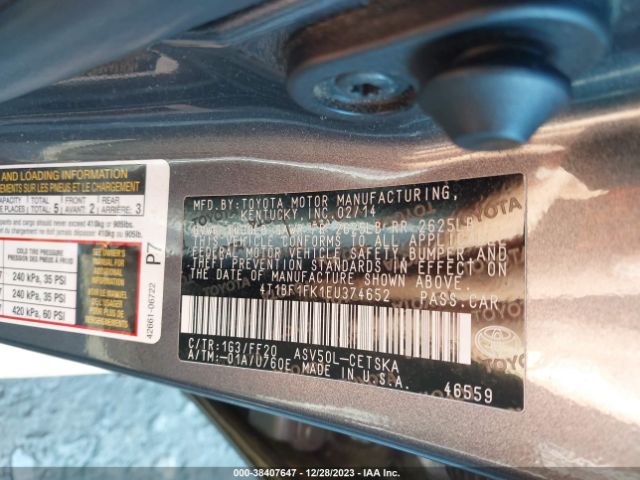 Photo 8 VIN: 4T1BF1FK1EU374652 - TOYOTA CAMRY 